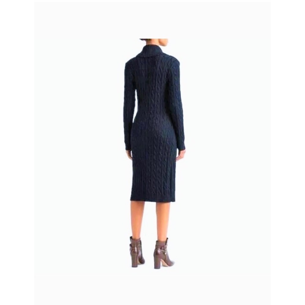 Lauren Ralph Lauren Cable Knit Wrap Dress, Womens Large Navy Blue - Picture 2 of 15